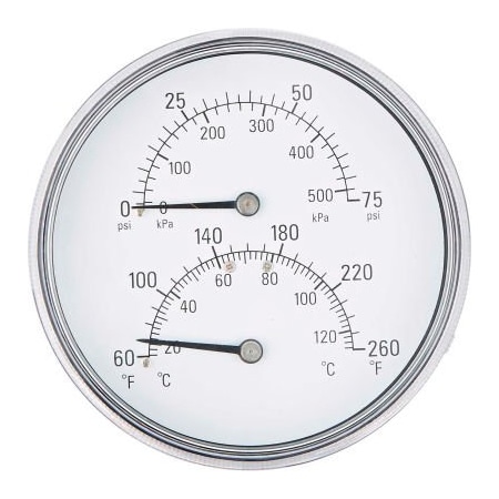 Engineered Specialty Products, Inc PIC Gauges 4" Tridactor Boiler Pressure Gauge, 1/2" NPT, 0/75 PSI, Back Mount, TRI-RC-402R-D TRI-RC-402R-D